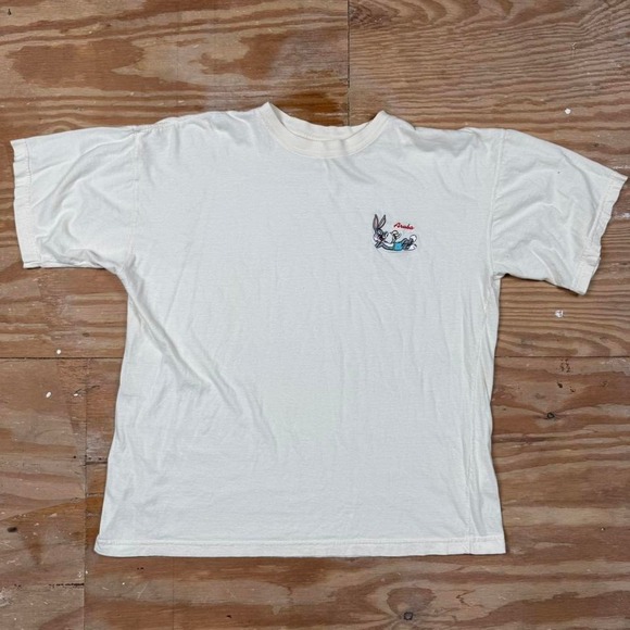 vintage 90s warner bros embroidered cream tee - Picture 1 of 5
